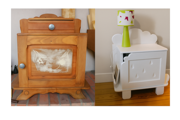 <strong>Transformation chevet ancien</strong> <em></em><br  /></p><p>Relooking meuble 