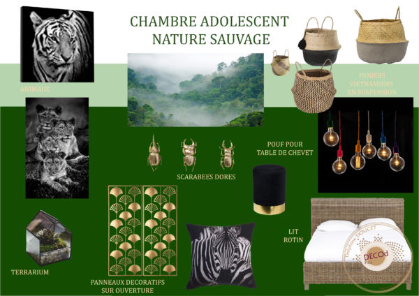 <strong>chambre adolescent sauvage chic</strong> <em>planche couleurs/matières et objets décoratifs</em><br /></p><p>